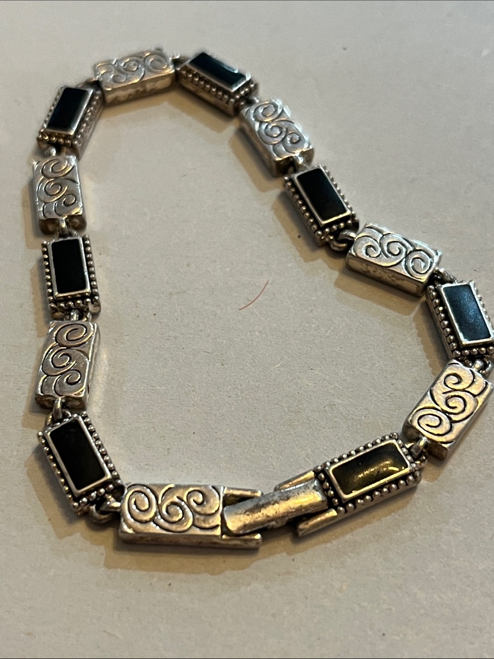 Vintage Napier Silver-Tone & Black Enamel Bracelet